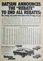 DATSUN ANNOUNCES THE "REBATE" TO END ALL REBATES